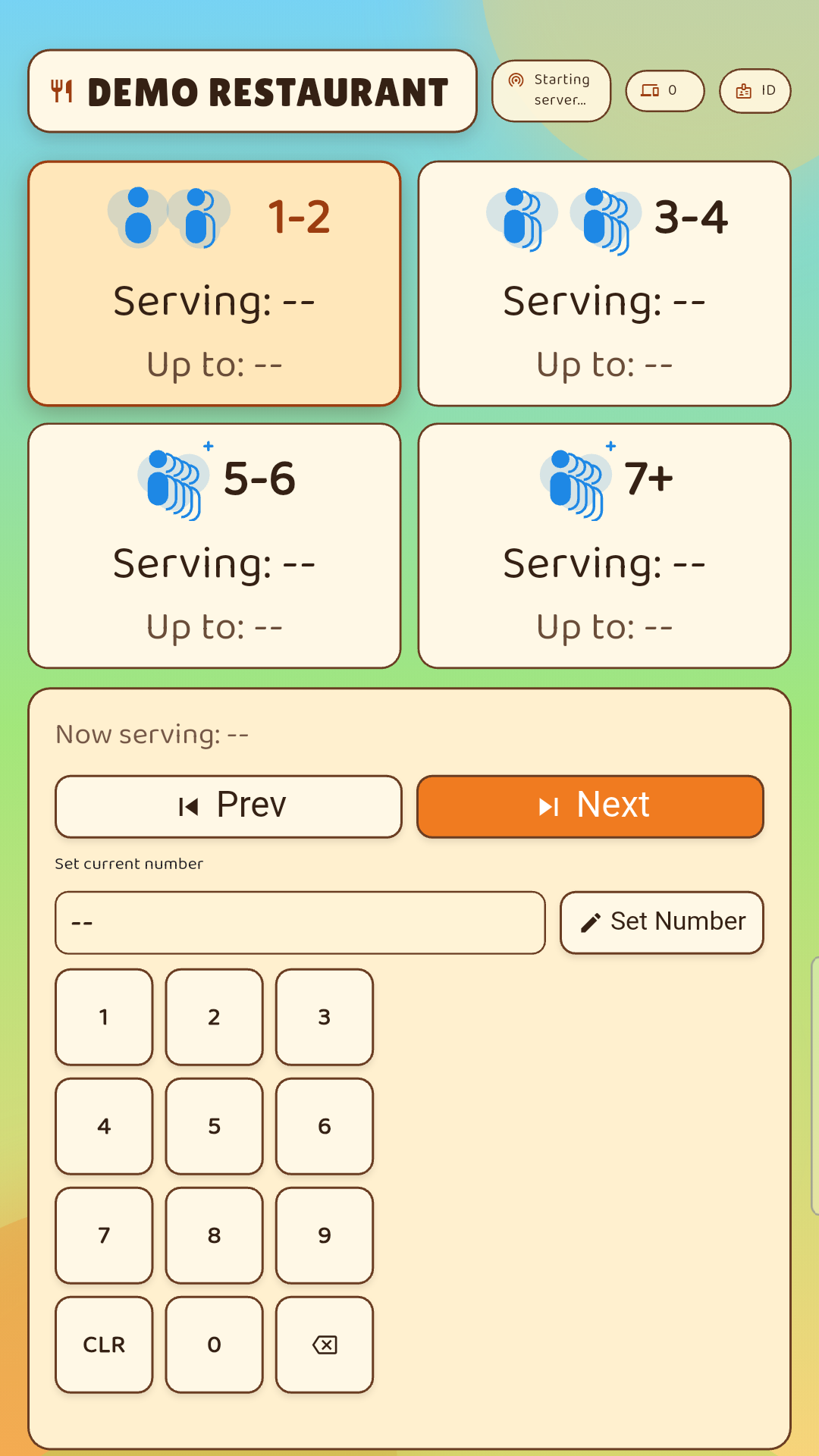 queue1 Controller app showing ticket number entry dialpad